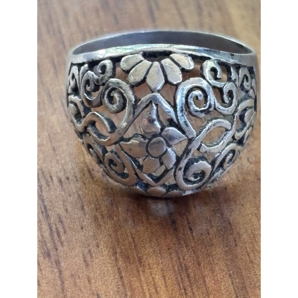 Genuine Filigree Laced Sterling Silver Ring – Dome Shape, Size 9.5